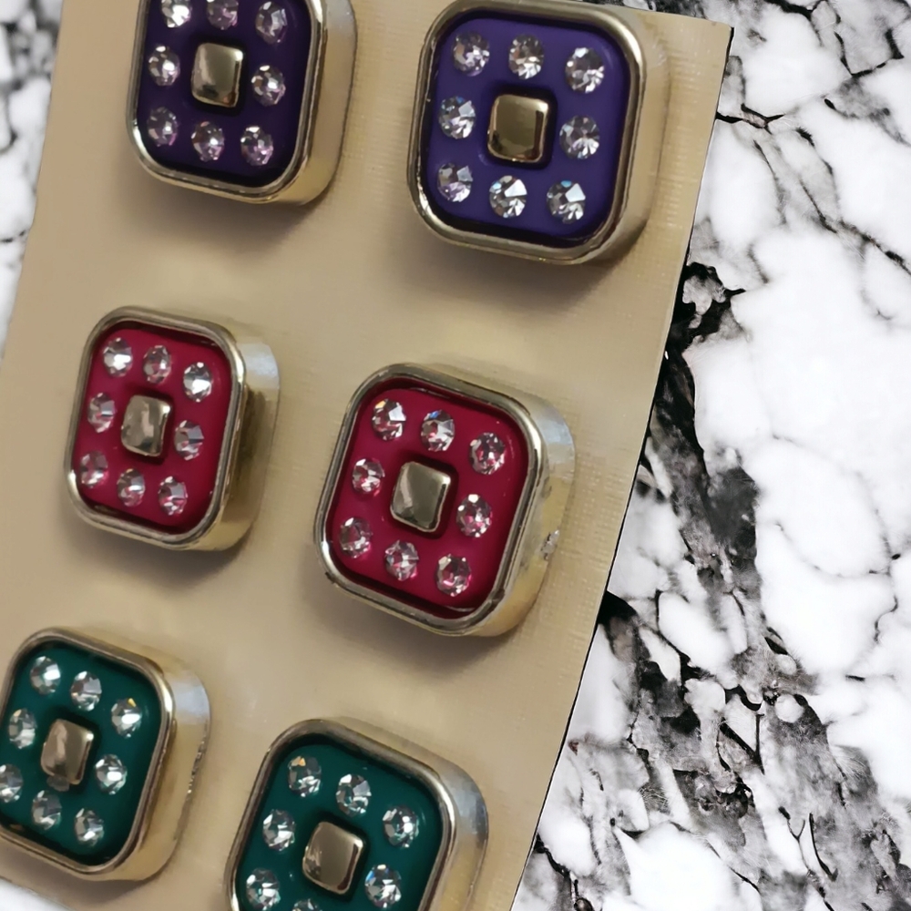 Gold Rhinestone Multicolor Earrings Set - Picture 4 of 5